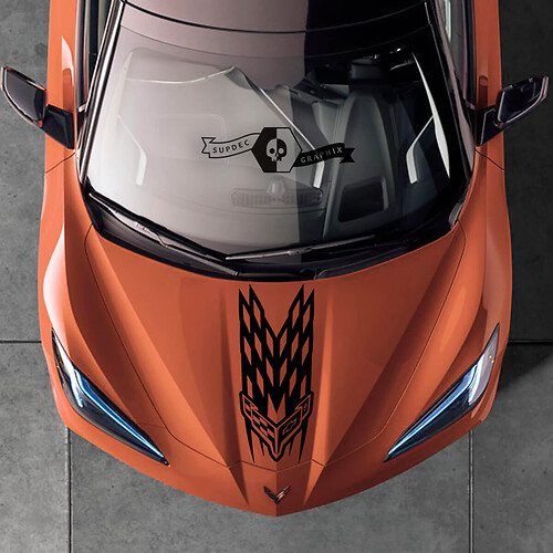 Chevrolet Corvette C8 Stingray Hood Corvette Сheckerboard Flags Logo Sticker Decal Stripes