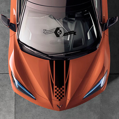 Chevrolet Corvette C8 Stingray Hood Corvette Сheckerboard Flags Sticker Decal Stripes