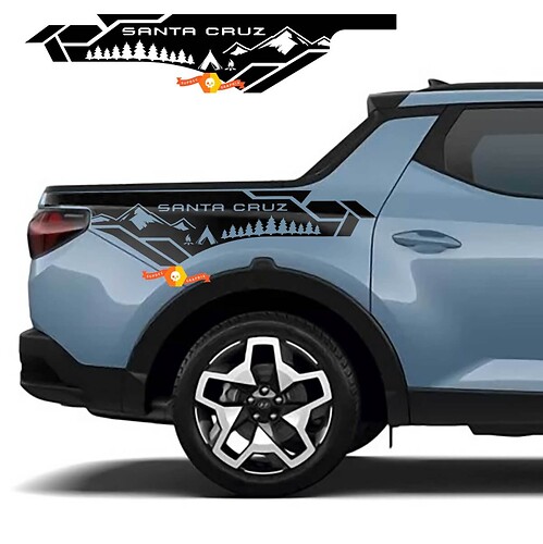 2x Mountains Trees Camper edition BedSide Side Vinyl Stickers Decal fit to Hyundai Santa Cruz