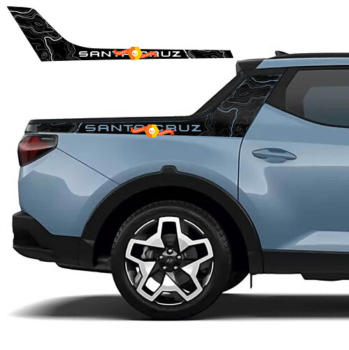 2x Mountains Topographic Map Top BedSide Side Vinyl Stickers Decal fit to Hyundai Santa Cruz