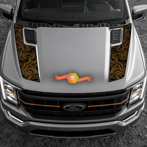 2023 Ford F-150 Tremor Hood Graphics 2022-2023+ Topographic Map Ford Vinyl Stickers Decals 2 Colors