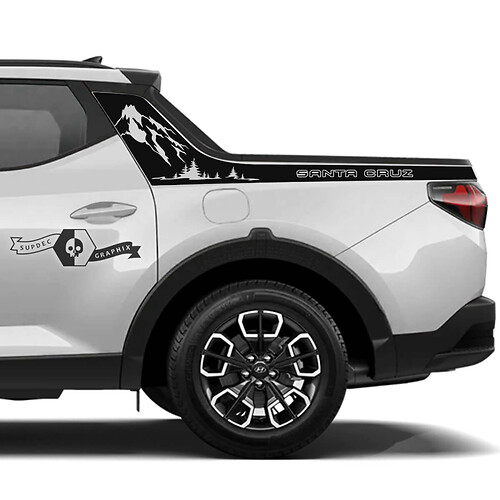 Pair Modern Rally Side Bed Logo Mountains Forest Vinyl Stickers Decal Graphic fit to Hyundai Santa Cruz