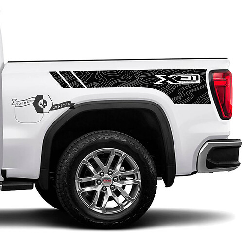 X31 Topographic Side Pickup Truck Decals Stickers for GMC 2023 Sierra 1500 PRO SLE ELEVATION SLT