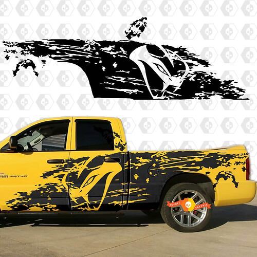 Large Dodge RAM 1500 SRT-10 Viper Snake style Splash Grunge Side Kit Vinyl Sticker Decal Graphic