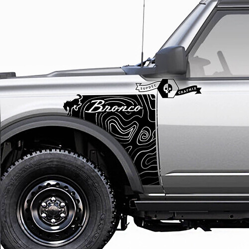 Pair Ford Bronco Vintage Logo Topographic Map Everglades Style Side Panel Vinyl Decal Sticker Graphics Kit