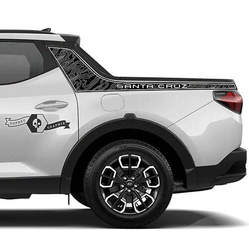 Pair Modern Rally Side Bed Logo Contour Map Trim Vinyl Stickers Decal Graphic fit to Hyundai Santa Cruz