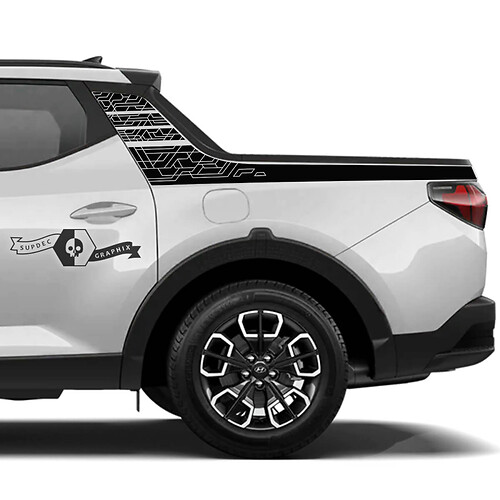 Pair Modern Rally Side Bed Logo Lines Trim Modern Cracks Vinyl Stickers Decal Graphic fit to Hyundai Santa Cruz