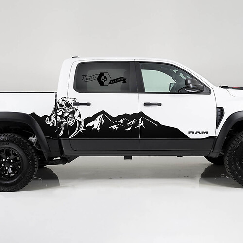 2x Dodge Ram TRX Rebel 2022 2023 1500 Side Splash TRX Eating Raptor Mountains Truck Logo Vinyl Sticker Decal Graphic