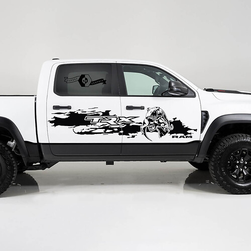 2x Dodge Ram TRX Rebel 2022 2023 1500 Side Destroyed TRX Eating Raptor Truck Vinyl Sticker Decal Graphic