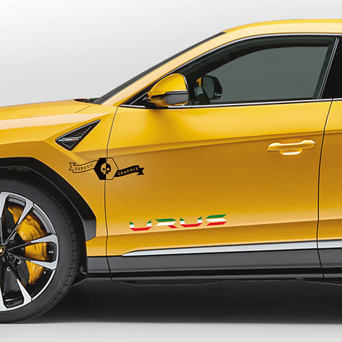 Pair Lamborghini Urus 2021 2022 2023 Side Doors Logo Italian flag Vinyl Decal Sticker Graphics