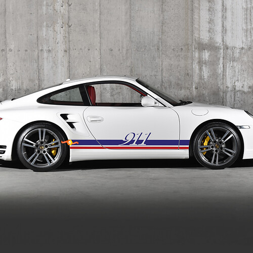 Pair Porsche 911 Side Decal Rocker Panel Stripes Doors Kit Decal Sticker 2 Colors