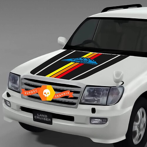 TRD Toyota Landcruiser 100 Hood Decal Off Road Vintage Stripes Mountains Vinyl Sticker