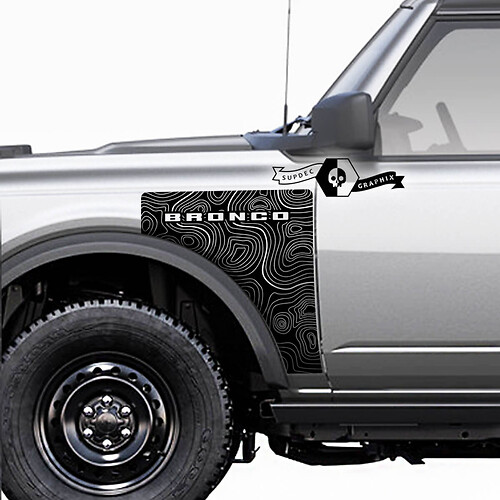 Pair Ford Bronco Topographic Map Everglades Style Side Panel Vinyl Decal Sticker Graphics Kit 3

