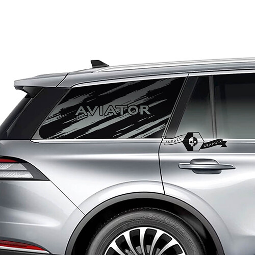 2 x Lincoln 2023 Aviator Window Logo Aviator Destroyed Vinyl Decals Graphics Sticker