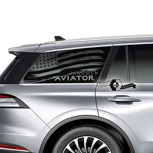 2 x Lincoln 2023 Aviator Window US Flag Destroyed Logo Aviator Vinyl Decals Graphics Sticker