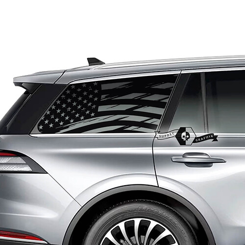 Pair Lincoln 2023 Aviator Window US Flag Destroyed Vinyl Decals Graphics Sticker