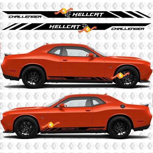 2X Dodge Challenger Hellcat Rocker Panel Stickers Decals Stripe Vinyl Graphics 2011-2023