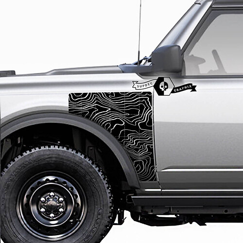 Pair Ford Bronco Badlands Side Style Fender Panel Сontour Map Винил Decals Sticker Graphics
