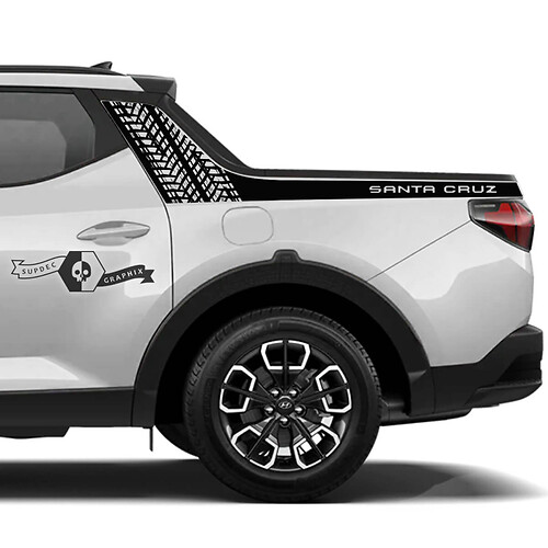 Pair Rally Side Bed Logo Tire Track Vinyl Stickers Decal Graphic fit to Hyundai Santa Cruz