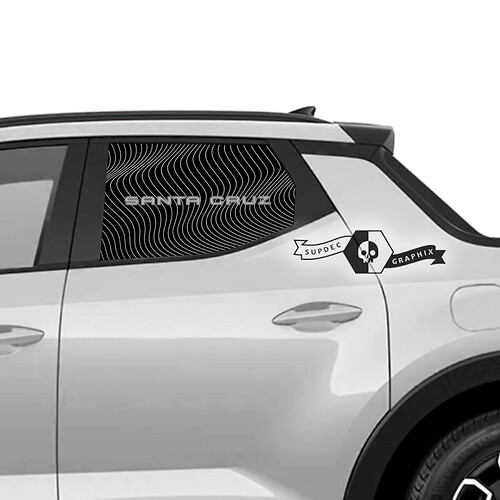 Pair Side Bed Line Waves Window Logo Vinyl Stickers Decal Graphic fit to Hyundai Santa Cruz