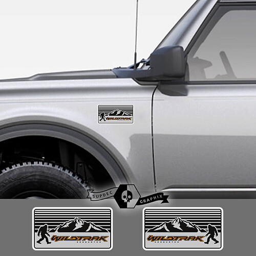 2 Baru Ford Bronco WIldtrak Gunung Decal Vinyl Emblem Sasquatch Logo Abu-abu Stiker Garis untuk Ford Bronco
