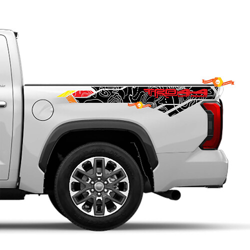 TRD 4x4 Off Road Vintage Colors Topographic Map BedSide Side Vinyl Stickers Decal fit to for Toyota Tundra Third generation XK70 2021 - up 2