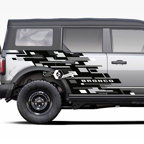 Pair of  Doors Side Geometric Graphics Monochrome Splash Decals Stickers for Ford Bronco 20212022 2023 3 Colors

