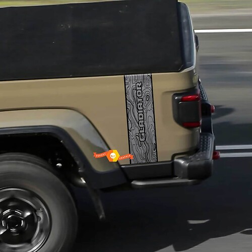 Jeep Gladiator Logo Topographic Map Rear Side Stripe Vinyl Graphics JT Rubicon Mojave