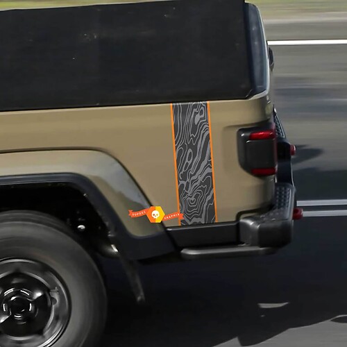 Jeep Gladiator Logo Topographic Map Rear Side Mojave Stripe Vinyl Graphics 3 colors