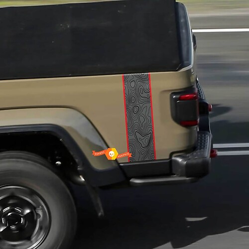 Jeep Gladiator Topographic Map Rear Side Stripe Vinyl Graphics 3 colors
