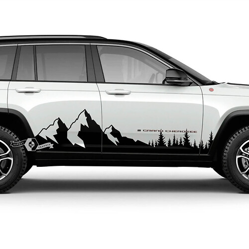 Pair Jeep Grand Cherokee SRT TrackHawk Side Rocker Panel Forest Mountain Vinyl Sticker Decal Graphic