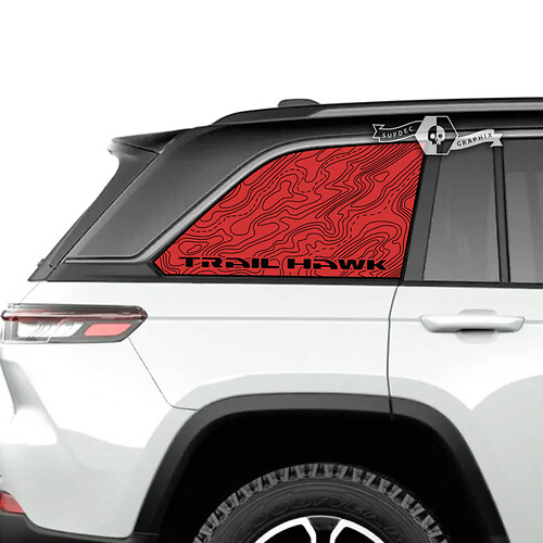 Pair Jeep Grand Cherokee SRT TrackHawk Side Glass Window Topographic Map Vinyl Sticker Decal Graphic