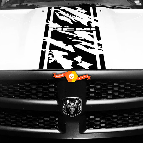 Hood Sticker Decal Vinyl Stripe for DODGE Ram Hemi Rebel SRT Grange Design Stripe 2
