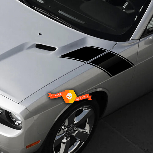 Pair Dodge Challenger Hood Fender Side Stripe Trim Racing Stripes Stickers Decals For 2009-2014