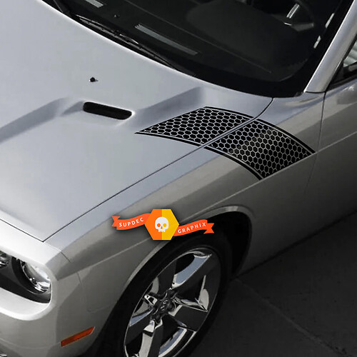 Pair Dodge Challenger Hood Fender Side Stripe Honeycomb Trim Racing Stripes Stickers Decals For 2009-2014