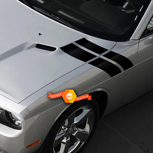 Pair Dodge Challenger Hood Fender Side Hash Marks Stripe Racing Stripes Stickers Decals For 2009-2014