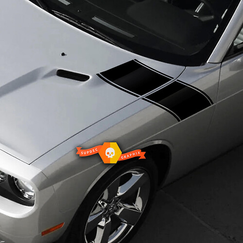 Pair Dodge Challenger Hood Fender Side Stripe Up Trim Racing Stripes Stickers Decals For 2009-2014