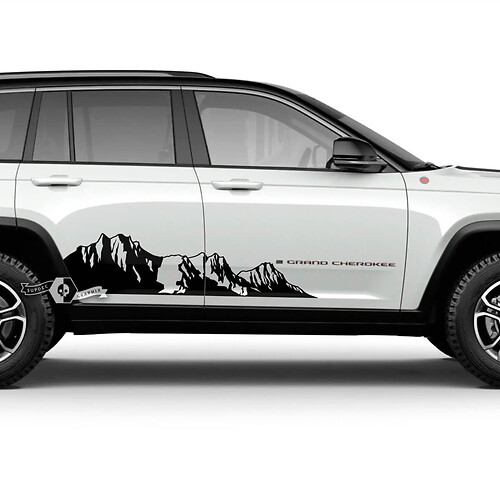 Pair 2023+ Jeep Grand Cherokee Trailhawk Doors Mountains Graphic Sticker Decal 
