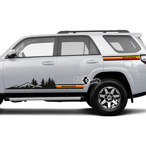 Pair 4Runner 2023 Side Door Old School Sunset Vinyl Mountains Forest Decals strip Bed Stickers for Toyota 4Runner TRD 