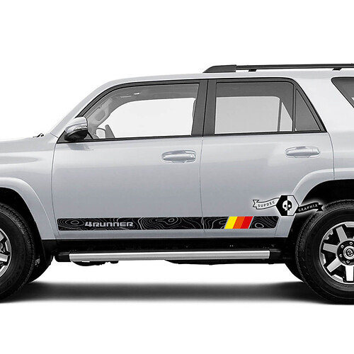 Pair 4Runner 2023 Side Door Old School Sunset Vinyl Topo Map Topographic Map Decals strip Stickers for Toyota 4Runner TRD

