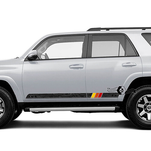Pair 4Runner 2023 Side Doors Vinyl Topo Topographic Map SunSet Decals strip Stickers for Toyota 4Runner TRD 