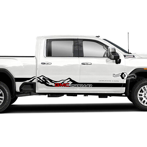 Pair GMC Sierra 2500HD 2022 Side Logo Mountain Doors Vinyl Stripes Sticker Decal for GMC Sierra Panel Graphics 2 Colors