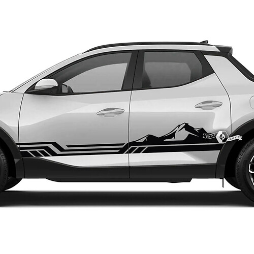 Pair Modern Mountains Lines Side Doors Vinyl Stickers Decal Graphic Kit fit to Hyundai Santa Cruz
