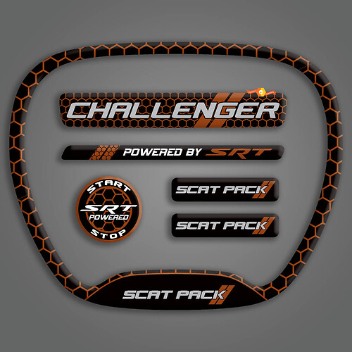Set of Challenger SRT Scat Pack Honeycomb Orange Steering WHEEL TRIM RING emblem domed Sticker Decal Charger Dodge Scatpack