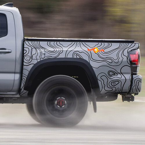 2x Bed Area Toyota Tacoma Topographic map contour Topo Wrap Vinyl Decals graphics sticker
