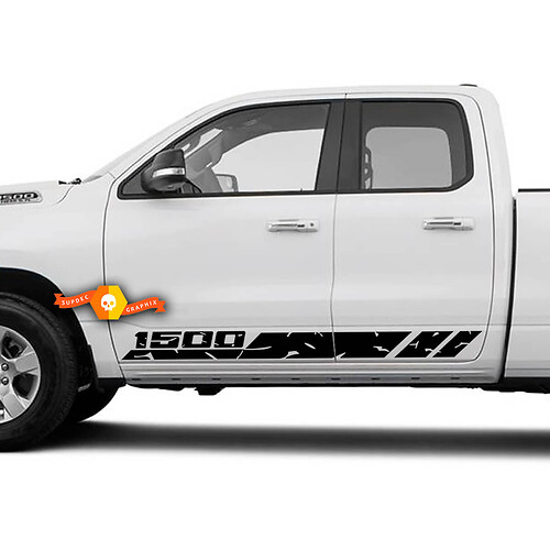 Pair Dodge Ram 1500 Stripe Doors Grunge Destroyed Truck Vinyl Decal Bed Graphic Decals Stickers