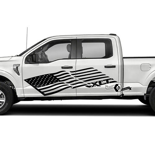 Pair Ford F-150 XLT 2023 ประตู USA Flag Graphics ฝังลงบนด้านข้าง สติ๊กเกอร์

