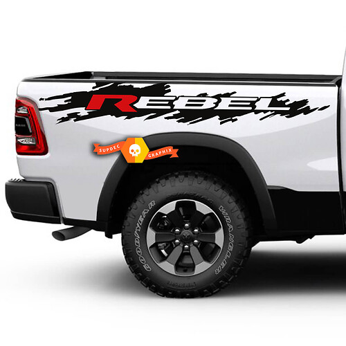 2X Dodge Ram Rebel Splash Grunge Logo Truck Vinyl Sticker Decal bed Graphic 2 Colors