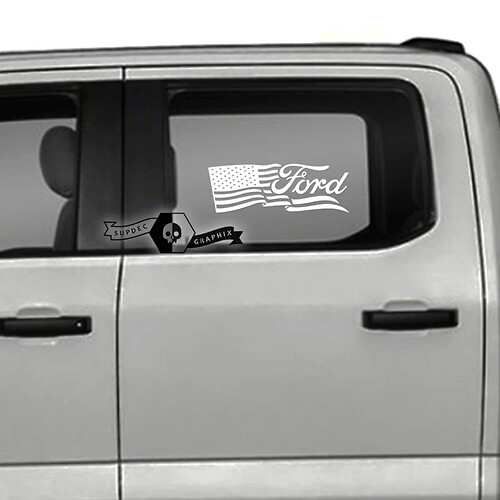 Pair Ford USA Flag Side Logo Window Logo Door Graphics Side Decal Sticker
