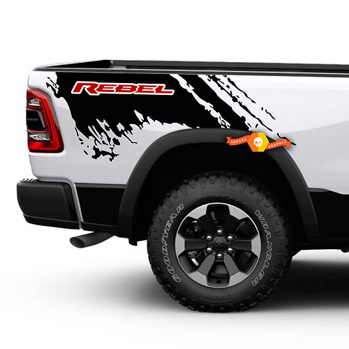 Pair Dodge Ram 1500 Rebel Splash Mud Destroyed  Vinyl Side Sticker Decal Truck Vehicle Graphic Pickup 2 Colors

